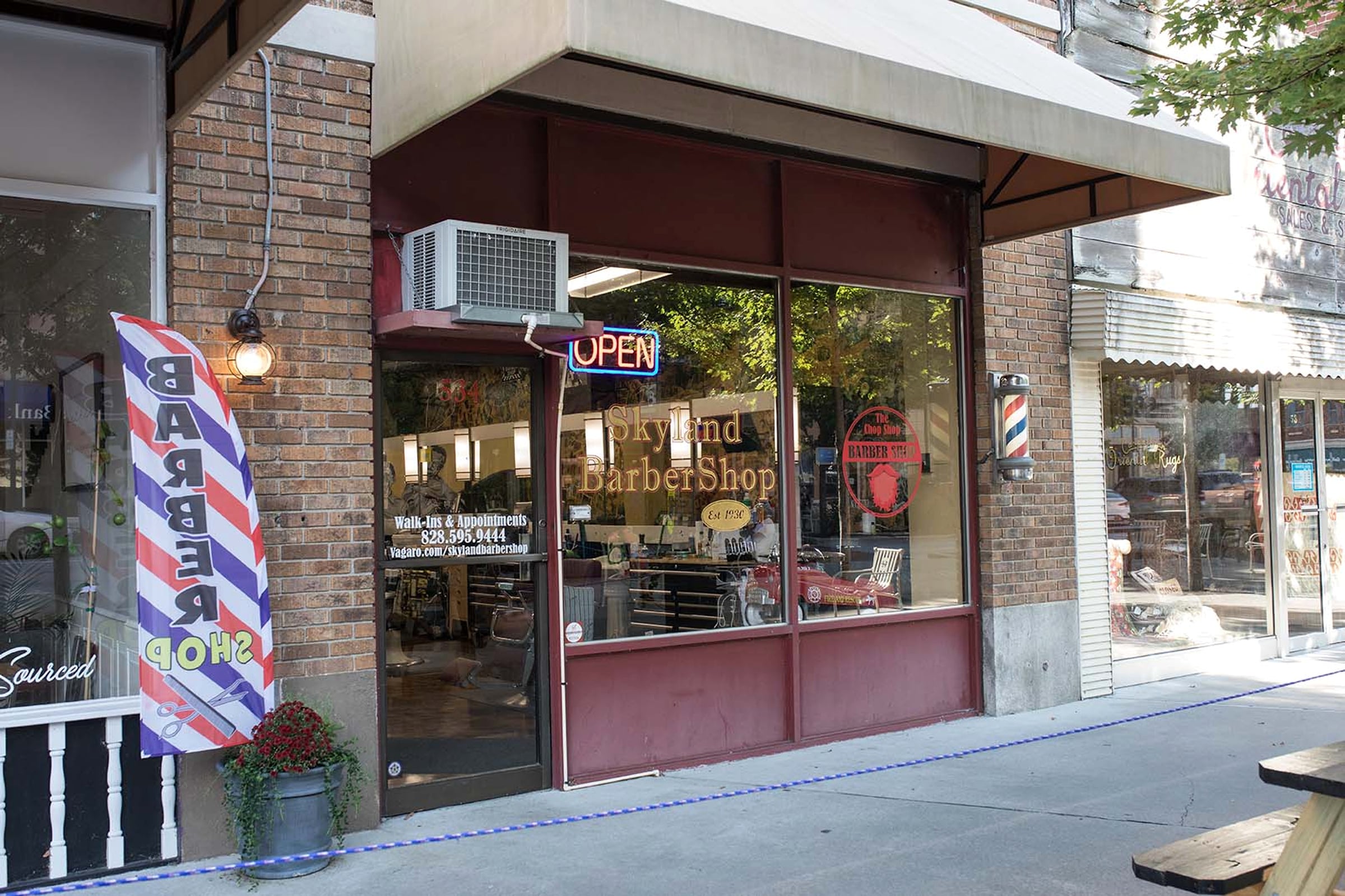 The street entrance to Skyland Barber Shop on North Main Street