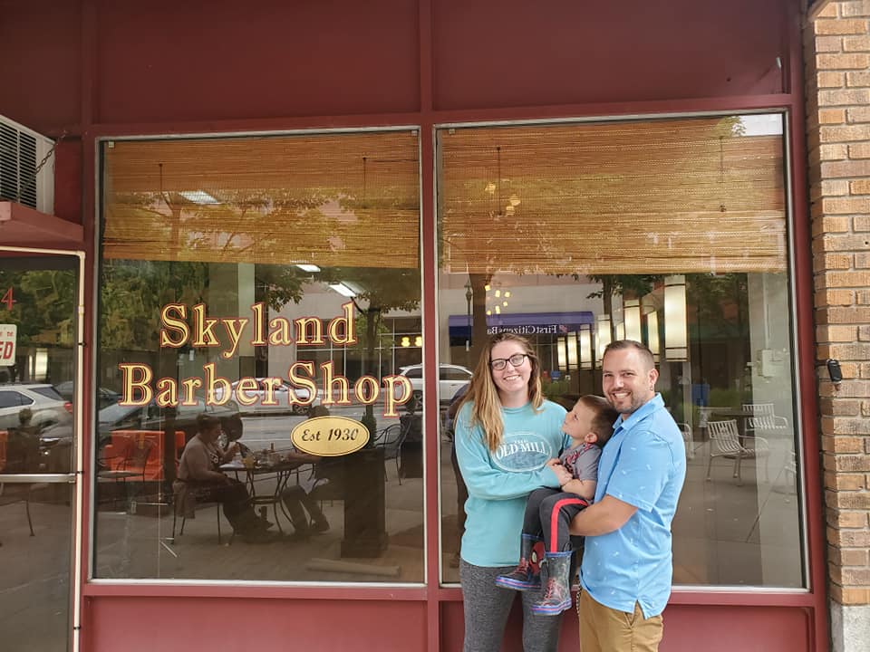 The WNC Barber family outside Skyland Barber Shop